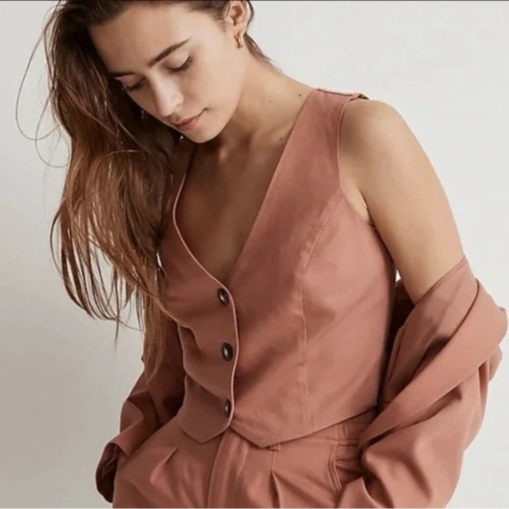 Madewell Katrina Crop Tailored Vest Rose SZ 10 Lyocell Blend Button Front NK980